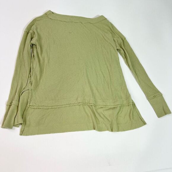 Free People Shirt Womens Small Waffle Knit long Sleeve Green Oversized Tunic - Picture 9 of 10